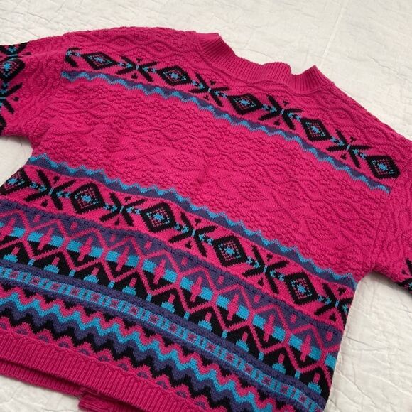 Vintage Boca Bleu 100% Cotton Pink Patterned Sweater size Medium - Picture 5 of 7